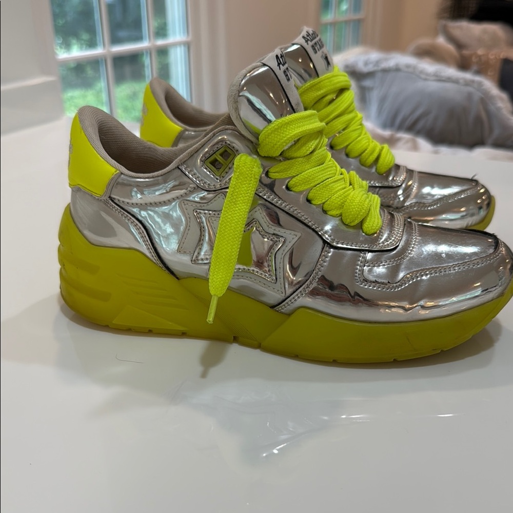 ATLANTIC STARS Silver and Neon Yellow Sneakers size 36.